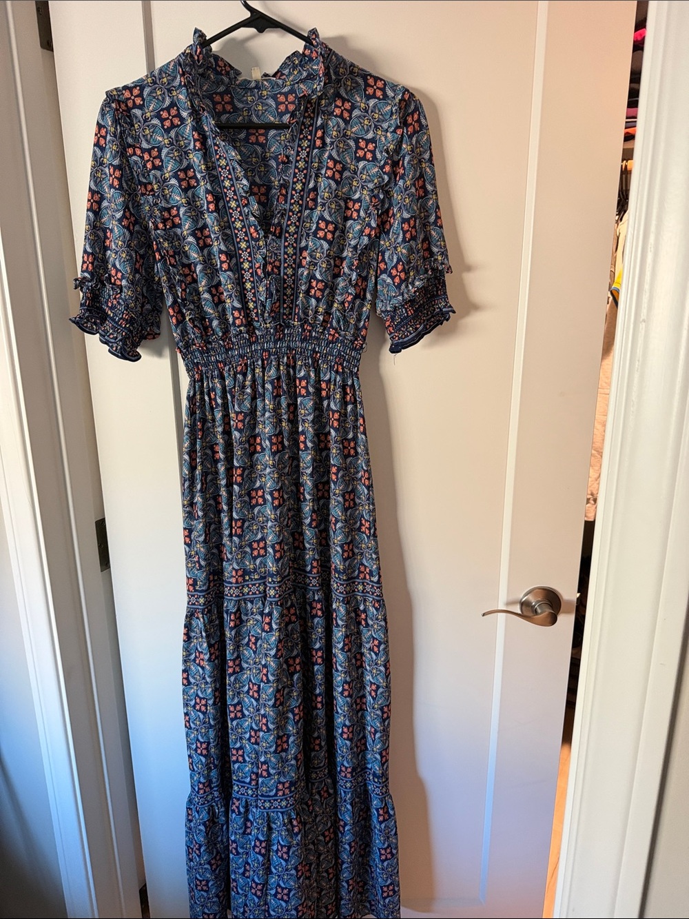 Max Studio Navy Floral Maxi Dress with Pink Accents